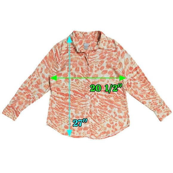 Chico's 100% Modal Coral Orange Pink Sandwashed Satin Animal Print Shirt - Picture 4 of 10
